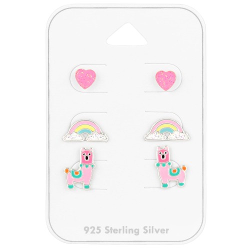 Przejdź do produktu Komplet Srebrny - Dziecięcy - Serce - Tęcza - Lama