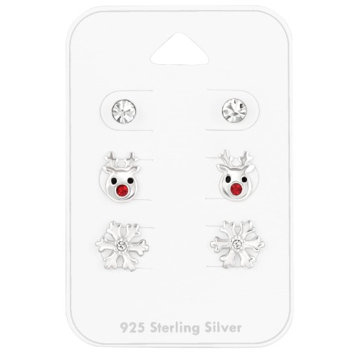 Przejdź do produktu Komplet Srebrny - Świąteczny - Śnieżynka - Renifer - Diamencik