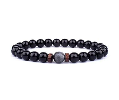 Przejdź do produktu BRANSOLETKA - LAWA WULKANICZNA - KORALIK TYBETAŃSKI