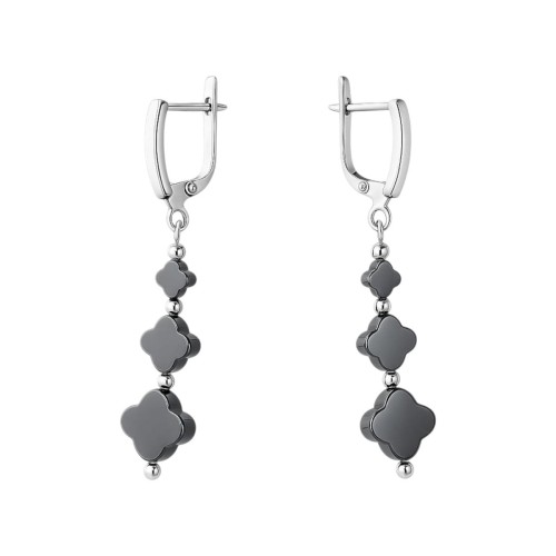 Przejdź do produktu Kolczyki Srebrne - Hematyt - Koniczyna