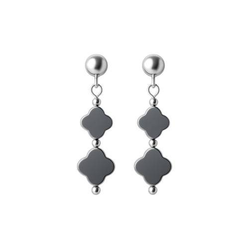 Przejdź do produktu Kolczyki Srebrne - Hematyt  - Koniczyna 