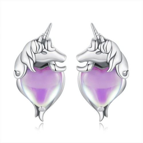 Przejdź do produktu Kolczyki Srebrne - Jednorożec - Serce
